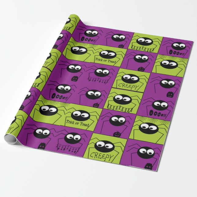 Cute Little Halloween Spiders Wrapping Paper (Unrolled)