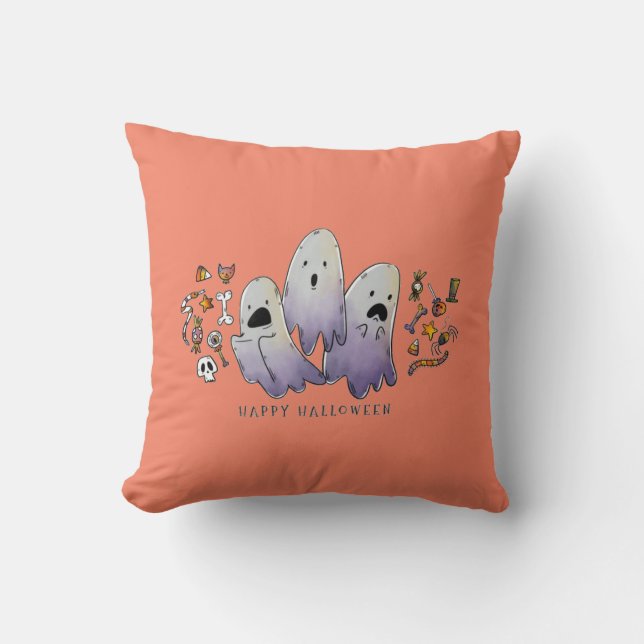 Cute Little Halloween Witch And Kitty Cushion (Front)