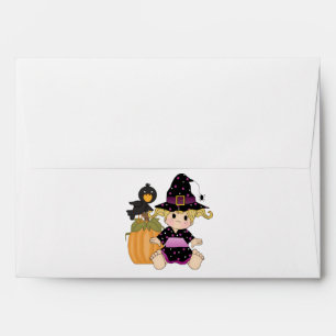 Cute little Halloween witch green black dress Envelopes
