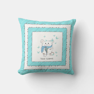 Cute Little Hamster Blue Striped Cushion