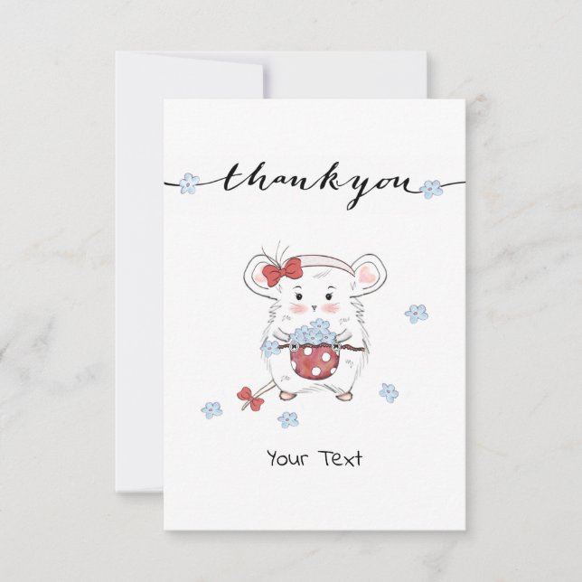 Cute Little Hamster Custom Floral Thank You Card (Front)