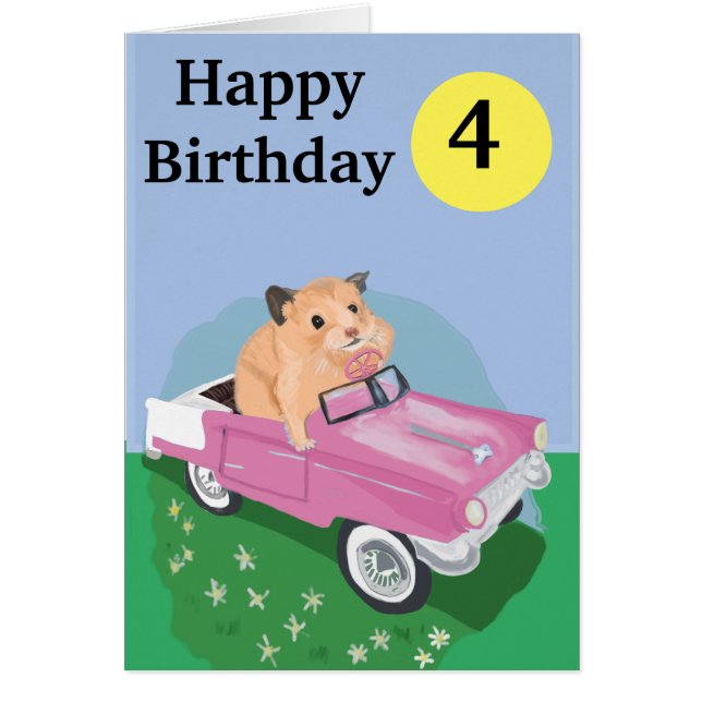 Cute little Hamster Driving a pink car (Front)