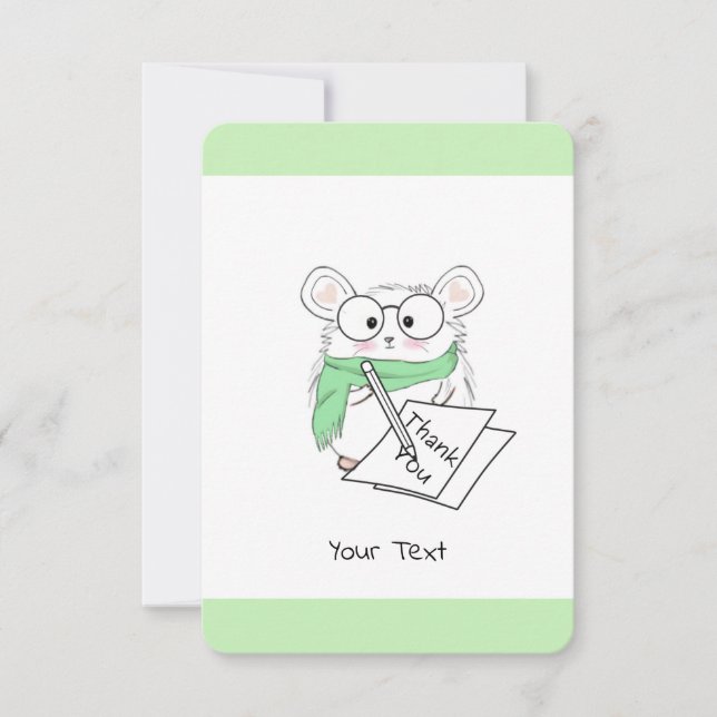 Cute Little Hamster Green  Thank You Card (Front)