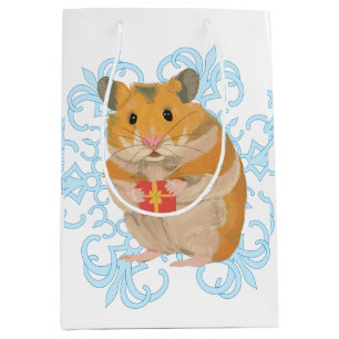 Cute little Hamster holding a Christmas Gift  Medium Gift Bag