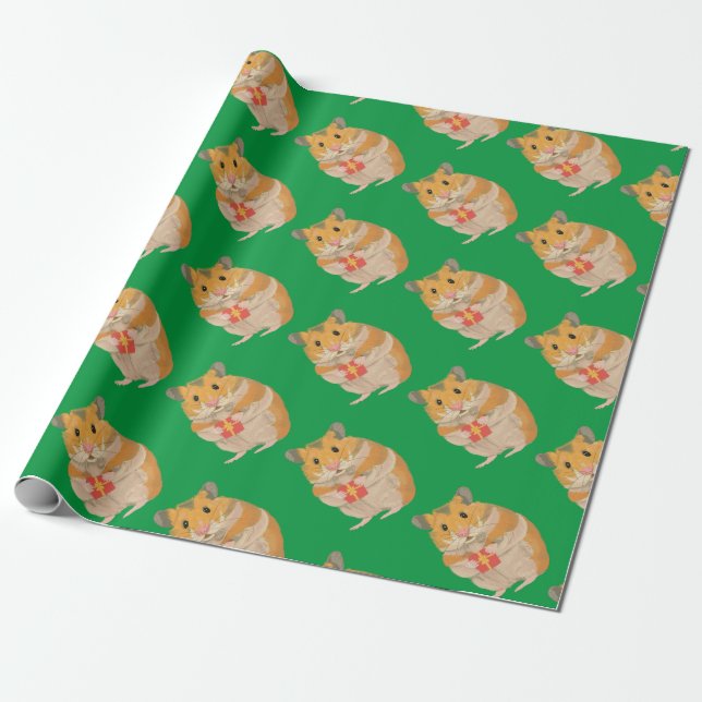 Cute little Hamster holding a Christmas Present Wrapping Paper (Unrolled)