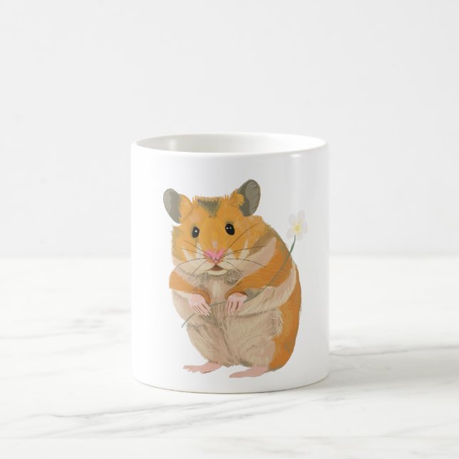 Cute little Hamster holding a flower Coffee Mug (Center)