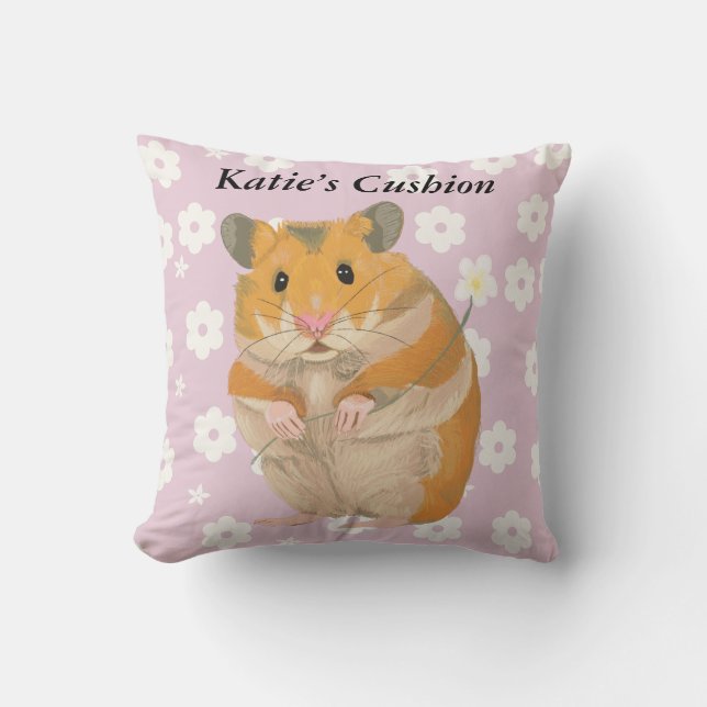 Cute little Hamster holding a flower Cushion (Front)