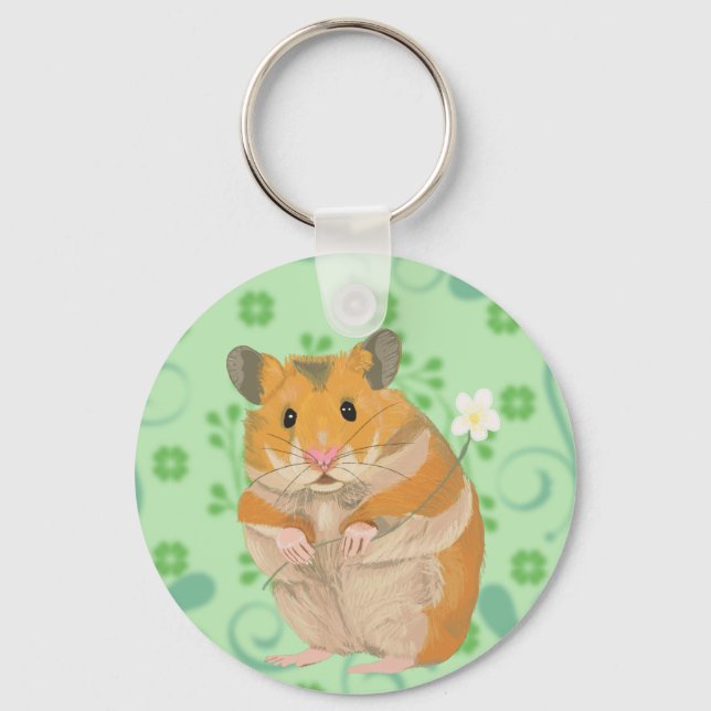 Cute little Hamster holding a flower  Key Ring (Front)