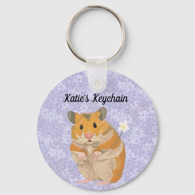 Cute little Hamster holding a flower  Key Ring (Front)