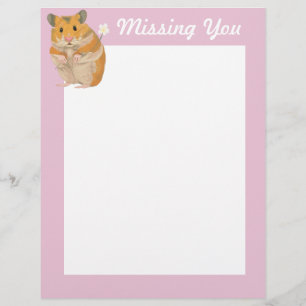 Cute little Hamster holding a flower “Missing You” Custom Letterhead