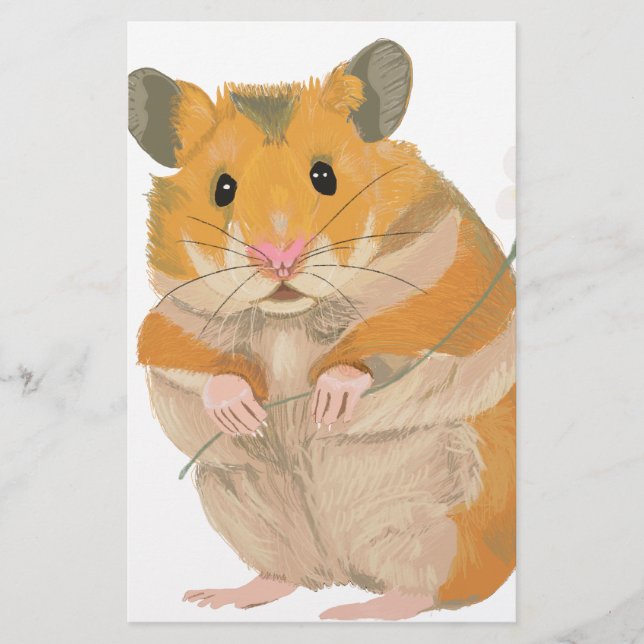Cute little Hamster holding a flower Stationery (Front)