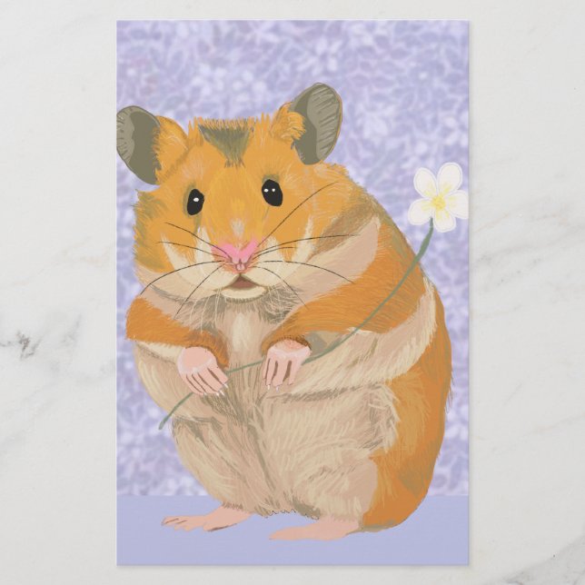 Cute little Hamster holding a flower Stationery (Front)