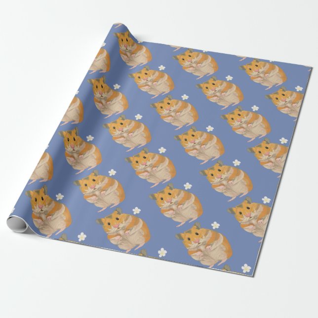 Cute little Hamster holding a flower Wrapping Paper (Unrolled)
