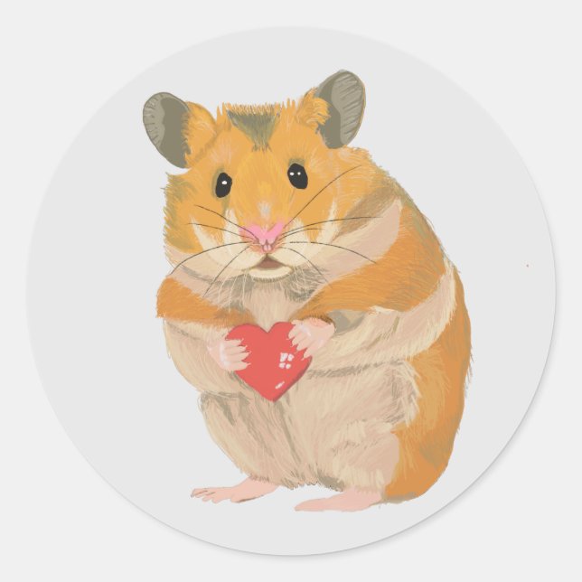 Cute little Hamster holding a heart  Classic Round Sticker (Front)