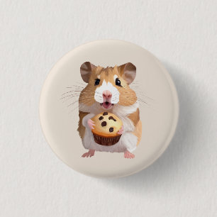 Cute Little Hamster Holding A Muffin 3 Cm Round Badge