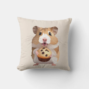 Cute Little Hamster Holding A Muffin Cushion