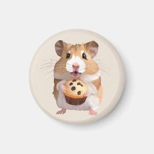 Cute Little Hamster Holding A Muffin Magnet