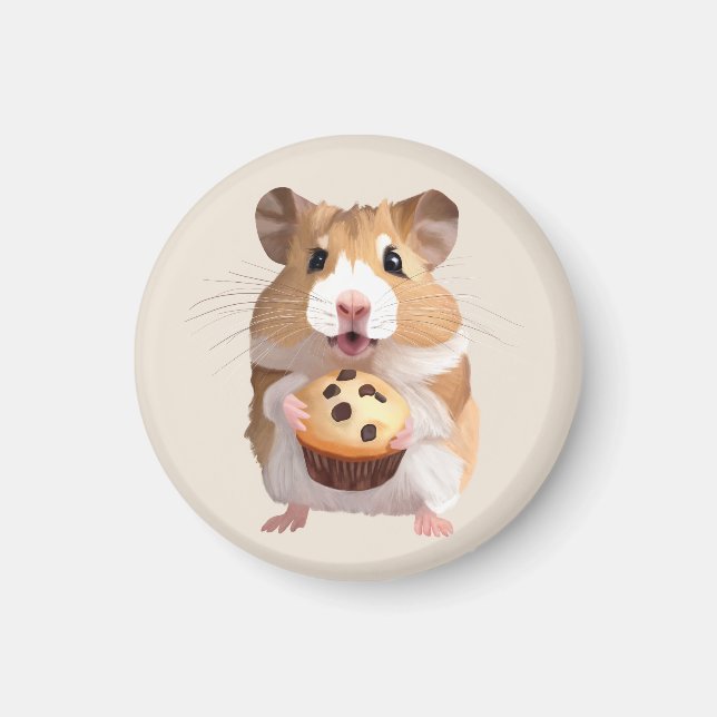 Cute Little Hamster Holding A Muffin Magnet (Front)