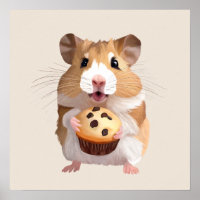 Cute Little Hamster Holding A Muffin