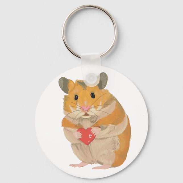 Cute little Hamster holding a red heart Key Ring (Front)