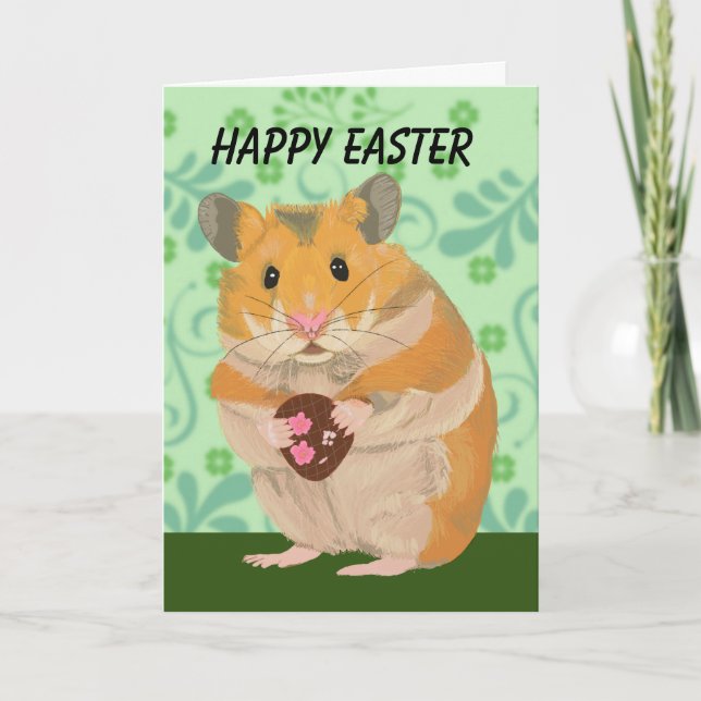 Cute little Hamster holding an Easter Egg Holiday Card (Front)