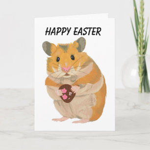 Cute little Hamster holding an Easter Egg Holiday Card