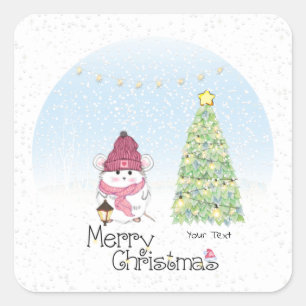 Cute Little Hamster Merry Christmas  Square Sticker