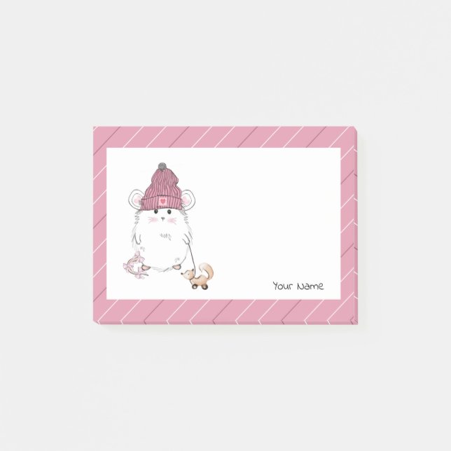 Cute Little Hamster Pink Custom Post-it Notes (Front)