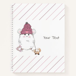 Cute Little Hamster Pink Striped Notebook