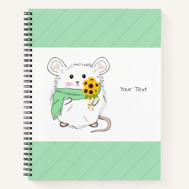 Cute Little Hamster & Sunflowers Green Notebook (Front)