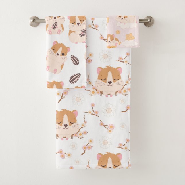 Cute Little Hamsters Three Pattern Bath Towel Set (Insitu)