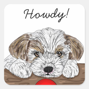 Cute little Hand drawn Puppy Dog Howdy Square Sticker