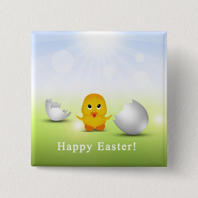 Cute Little Happy Easter Baby Chick 15 Cm Square Badge (Front)