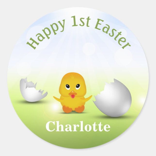 Cute Little Happy Easter Baby Chick Classic Round Sticker (Front)
