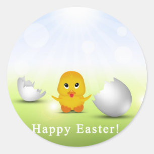 Cute Little Happy Easter Baby Chick Classic Round Sticker
