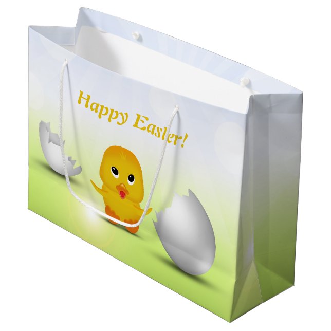 Cute Little Happy Easter Baby Chick Large Gift Bag (Front Angled)