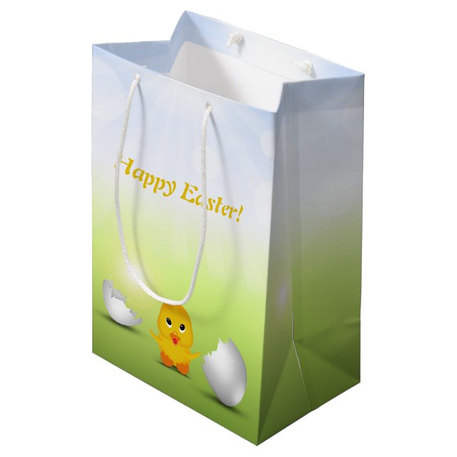 Cute Little Happy Easter Baby Chick Medium Gift Bag (Front Angled)