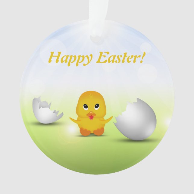 Cute Little Happy Easter Baby Chick Ornament (Front)