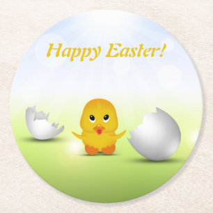 Cute Little Happy Easter Baby Chick Round Paper Coaster