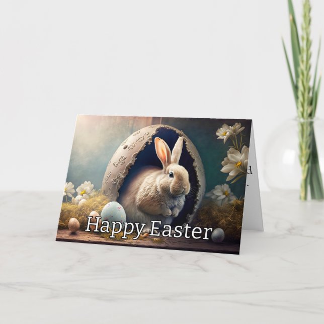Cute Little Happy Easter Bunny Holiday Card (Front)