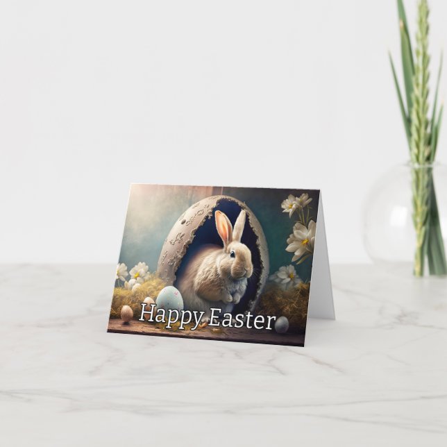 Cute Little Happy Easter Bunny Holiday Card (Front)