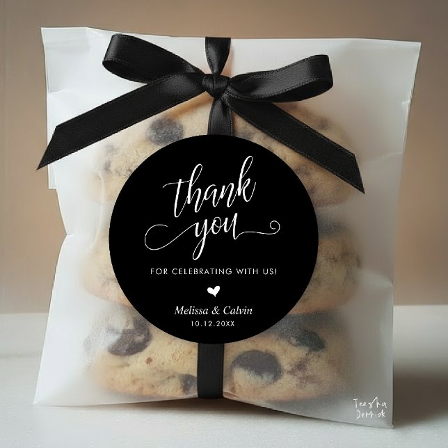 Cute Little Heart Modern Wedding Thank You Gifts Classic Round Sticker (Cute Little Heart Modern Classy Wedding Thank You Gifts Classic Round Sticker in Black White)