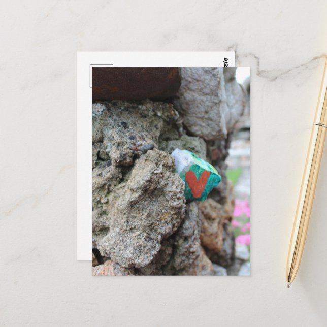 Cute Little Heart Rock Hidden in a Rock Wall Postcard (Front/Back In Situ)