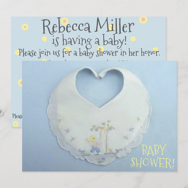 Cute little heart-shaped bib baby shower invite (Front/Back)