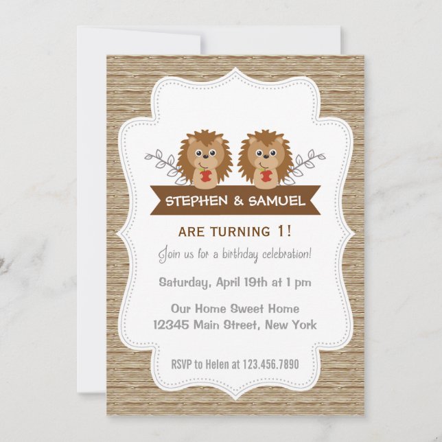 Cute Little Hedgehog Birthday Invitation Woodland (Front)