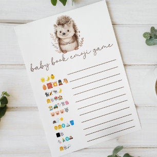 Cute Little Hedgehog Book Emoji Baby Shower Game Poster