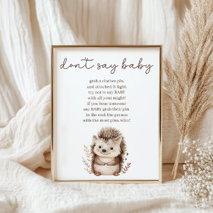 Cute Little Hedgehog Dont Say Baby Shower Game Poster