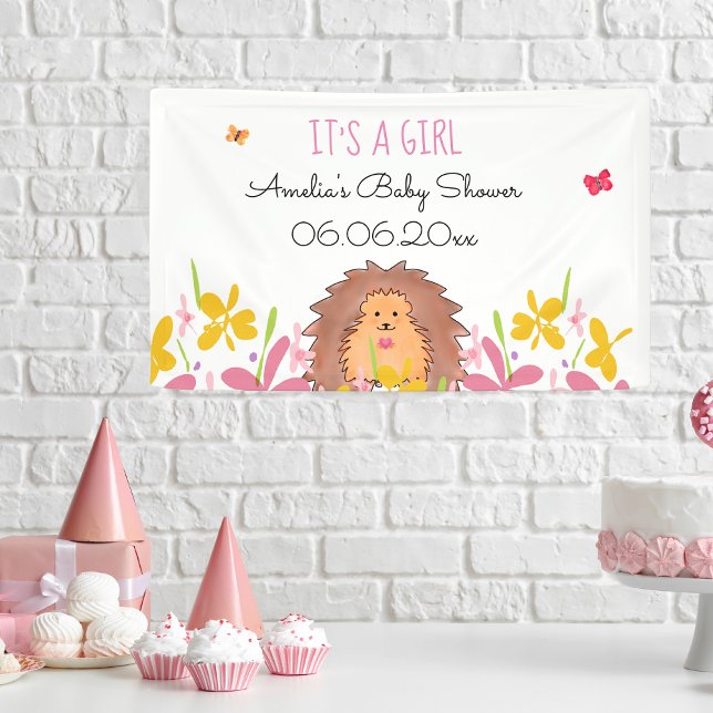 Cute Little Hedgehog it's A Girl Baby Shower Banner (Creator Uploaded)