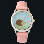 Cute Little Hedgehog Personalised Watch<br><div class="desc">This adorable kid's watch features a sweet vector illustration of a hedgehog and two flowers,  and can be personalised with your child's name,  monogram,  initial,  or any text of your choice for a perfect custom gift.</div>