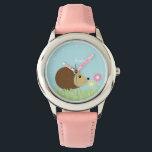 Cute Little Hedgehog Personalised Watch<br><div class="desc">This adorable kid's watch features a sweet vector illustration of a hedgehog and two flowers,  and can be personalised with your child's name,  monogram,  initial,  or any text of your choice for a perfect custom gift.</div>